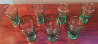 Vintage Libbey Coca Cola Coke 6 Oz Drinking Glasses Green Tint Embossed Set Of 7