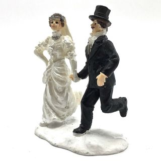 Christmas Village Figurine Just Married Bride Groom Running Cake Topper 3 In H