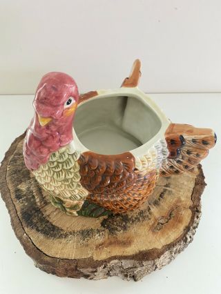 Small Glazed Ceramic Thanksgiving Turkey Planter Centerpiece Vase Fall 3