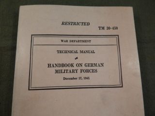 Wwii U.  S.  Army,  Technical Book Tm 30 - 450,  Handbook On German Military,  1941 Date