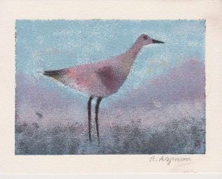Avraham Azmon (1917 - 2008) Israel Oil On Paper Painting ‘ " Bird ",  Signed