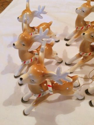 Vinetage Collectable Ceramic Painted Santa And 6 Reindeer