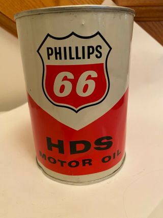 Vintage Tin - Phillips 66 Red/white Hds Motor Oil Quart Can Sae 40