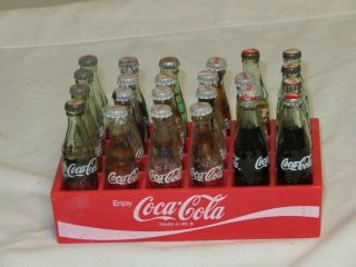 Vintage 24 Coca - Cola Mini Coke Bottles In Plastic Carrier