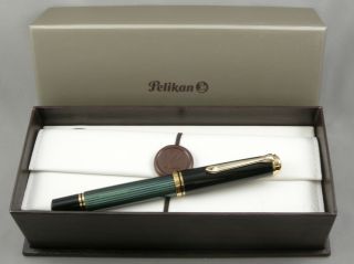 Pelikan M800 Green Stripe,  Black & Gold Fountain Pen - Medium 18ct Nib