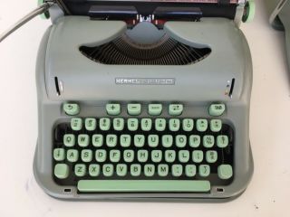 Hermes 3000 Portable Typewriter With Case Switzerland Sea Foam Green Parts As - Is