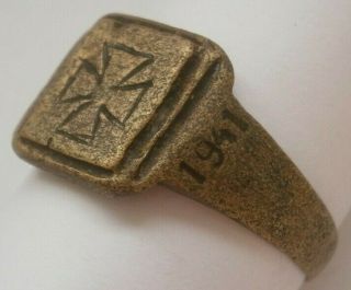 Ww2 German Iron Cross Ring 1941 Wwii 1942 Military Germany Jewelry Art Size 10.  5