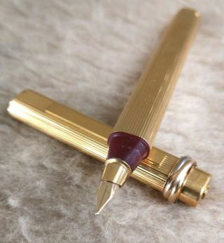 Cartier Trinity Fountain Pen Pin Striped 18kt Gold Plated 18k Nib Very Good Cond