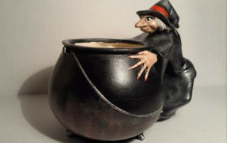 Vintage 77 Byron Molds Halloween Ceramic Haunted Witch Cauldron Candy Bowl