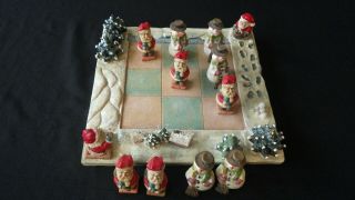 Vintage Christmas Tic Tac Toe Game Set Santa Claus & Snowmen Holiday Decor.