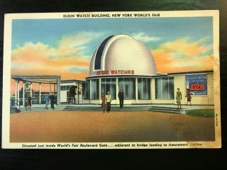 Vintage Postcard 1939 Elgin Watch Blding Ny World 