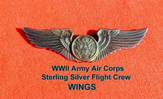 Wwii Army Air Corps Sterling Silver Air Crew Wings 3 " L Fine Detail & Patina