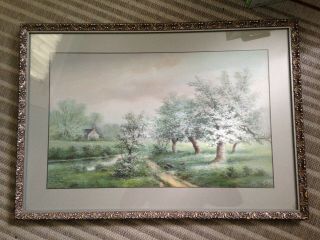 19th C Watercolor Landscape Painting By Listed Artist Allen Fontaine,  Ny Framed