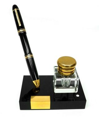 Complete Montblanc Meisterstuck 149 - 4810 14k Nib Fountain Pen & Inkwell Set