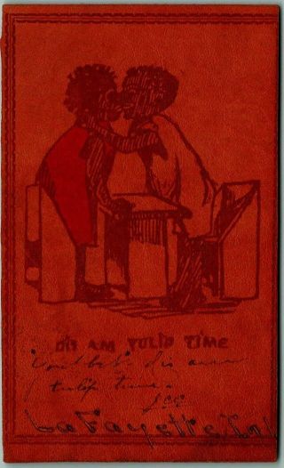 1906 Lafayette,  Indiana Leather Postcard " Dis Am Tulip Time " Black Americana