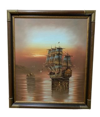 Nautical Boat Oil Painting On Canvas.  Art.  Signed Sarena 1973