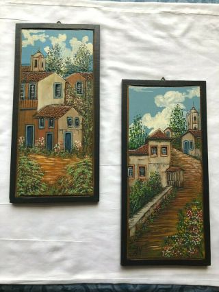 1980 Sao Paulo Brasil Brazil - Art Signed Carved Paintings On Old Window Shutters