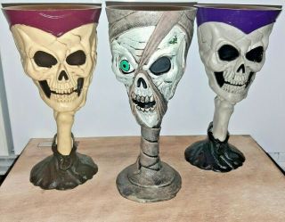 3 Creepy Skeleton Skull Mummy Halloween Plastic Party Cups " Glasses " Goblets