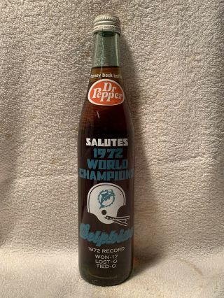 Full 16oz Dr.  Pepper 1972 Miami Dolphins World Champions Acl Soda Bottle