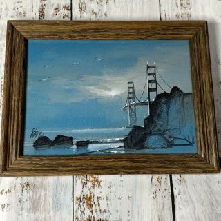 Vintage Edward Roy Signed Framed Oil Painting " Golden Gate Bridge” 1987 8” X 6”