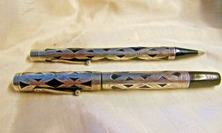 Waterman 452 Sterling Silver Filigree Set Fountain Pen And Pencil,  Vintage 1924
