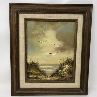 Mid Century Seascape Landscape Painting Oil On Board 8 X 10 Framed Signed Curka