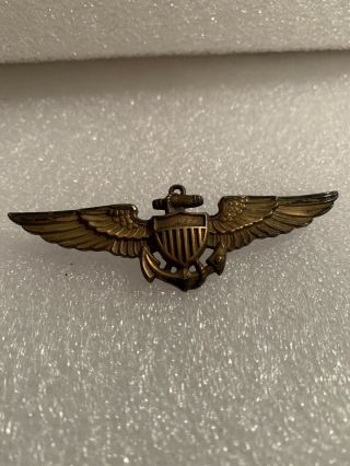 Vintage Wwii Us Navy Pilots Wings,  Sterling,  Missing Pin