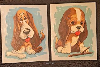 Vintage 1969 Mid Century Modern Paint By Number Set Puppy Dog Bassett & Beagle