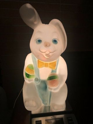 Vintage 15 " Easter Bunny Rabbit Empire Lighted Blow Mold Floppy Ear Holding Eggs