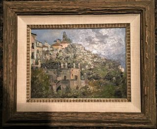 Signed Oil Painting On Board European Village Prof Framed & Matted