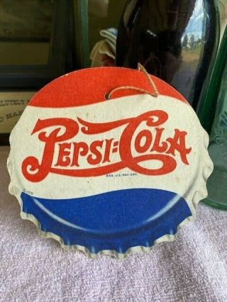B3) Vintage Nos Pepsi : Cola Reg Us Pat Off Fan Pull Sign Soda Fountain