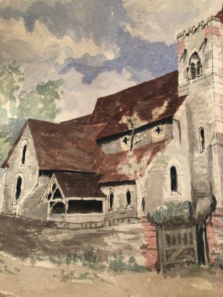 Antique 19th C English Watercolor Painting Religious Church Architecture