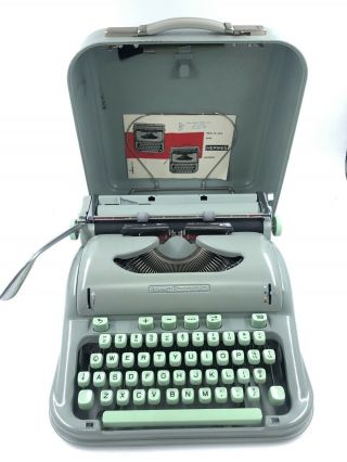 Hermes 3000 Portable Typewriter Sea Foam Green Vintage 1960s Swiss Made