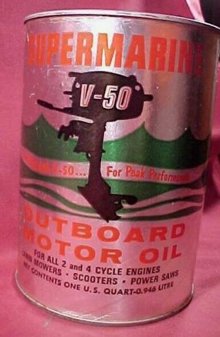 Vintage 1 Quart Can Supermarine Outboard Motor Oil Master Automotive,  Banner Mfg