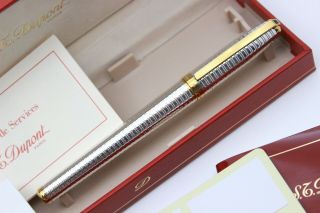 S.  T.  DUPONT FIDELIO - FOUNTAIN PEN - PLATINUM & GOLD On Brass - BOX/Papers (Gatsby L1) 3