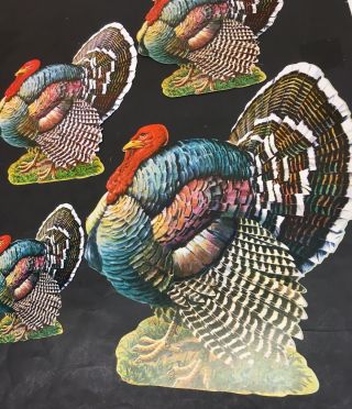 Vintage Thanksgiving Die Cut Out Decoration Wild Tom Turkey Set Of 4 Display