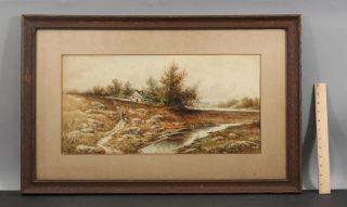 19thc Antique Samuel A Mulholland English Country Landscape Watercolor Painting