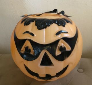 Vtg Halloween Jack - O - Lantern Plastic Blow Mold Candy Container Pumpkin Mask