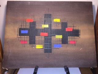 Vintage Mid Century Modern Abstract Geometric Cityscape Acrylic/oil Painting