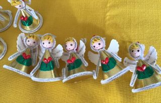 10 Vintage Angels Pipe Cleaner Cardboard Foil Angel Christmas Ornaments 3