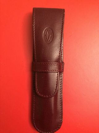 Cartier Must De Ballpoint Pen & Lead Pencil Set With Leather Holder 2