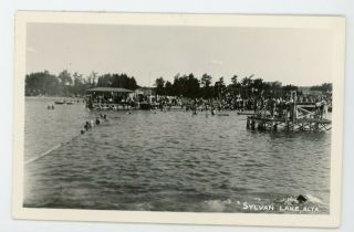 People Swimming - Sylvan Lake Alberta Vintage Real Photo Postcard Rppc
