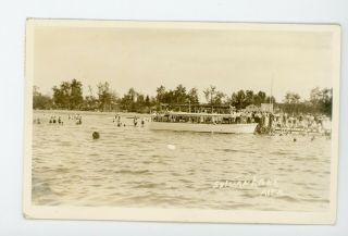 Sylvan Lake Alberta Vintage Real Photo Postcard Rppc Beach And Boat