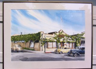 Fine 40s Early California San Francisco / Bay Area Watercolor Painting City Cars