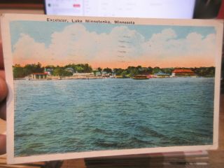 Vintage Old Minnesota Postcard Excelsior Lake Minnetonka Resort Bathhouse Park