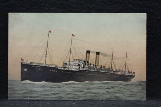 Ss Zeeland White / Red Star Line Postcard Queenstown Zealand 1910 To England