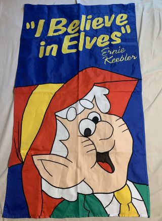 Keebler I Believe In Elves Advertising Banner Flag Two Sided Ernie Elf 27 X 48