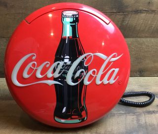 Vintage 1995 Coca Cola Coke 12 " Lighted Round Red Button Sign Telephone Phone