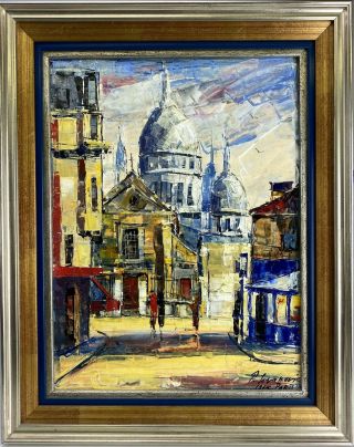 Signed Mystery Artist Mid Century Parisian Cityscape Oil Painting Fcd