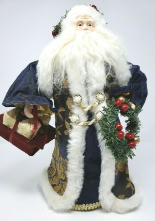 Christmas St.  Nick Tree Topper Stand Up,  Xmas Wizard Type Blue Robe W/white 15 "